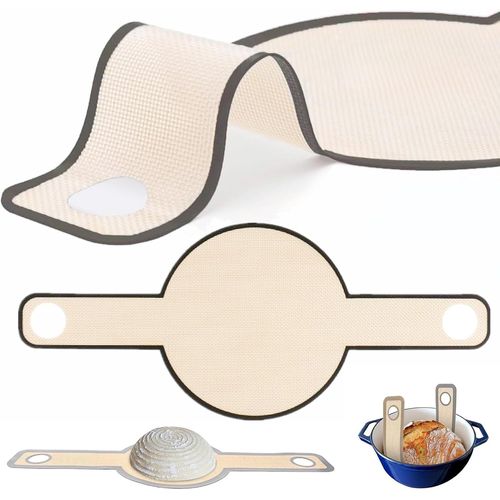 AYUHR-Tapis de Cuisson En Silicone Pour Four Hollandais,Tapis à Pain Réutilisable, Antidérapant Lavable Anti-Adhésif Long Manche Outil De Cuisson Rond Pour Remplacer Le Papier Sulfurisé (Marron)