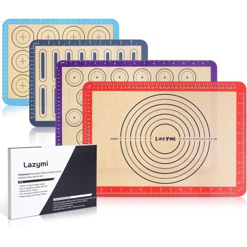 AYUHR-Lot de 4 Tapis de Cuisson en Silicone, Anti-Adhérent Feuille de Cuisson Patisserie avec Mesures, Tapis de Four pour Macaron/Biscuit/Pâte, Set de Table en Silicone, Réutilisable