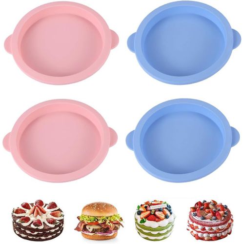 AYUHR-Moule Silicone Patisserie, Moule Gateau Silicone, Gateau Rond Cake en Silicone Moules Ronds, Tapis à hamburger, Ensemble de Quatre Pièces(2 pièces Rose+2 pièces Bleu)