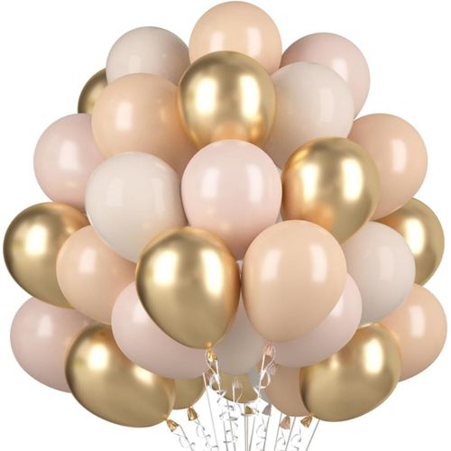 AYUHR-Ballons Anniversaire Beige et Or Abricot 60pcs 30cm Ballons Nude Ballons Beige Métallique Latex Ballons de Baudruche pour Décorations de Anniversaire Baby Shower Mariage de Fête