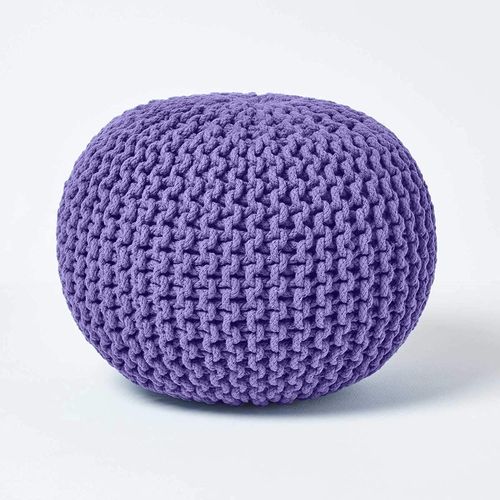 Pouf En Tricot Rond Violet