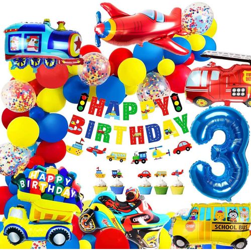 AYUHR-Decoration Anniversaire Garcon 4 ans Ballon 4 ans Anniversaire Voiture 4 ans Ballon Enfant 4 ans Kit Anniversaire Garçon Cars Moto Ballons Garçons Joyeux Anniversaire Bannière Gâteau Décoration