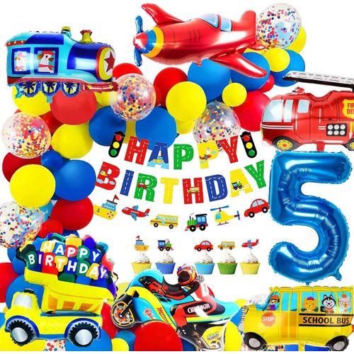 AYUHR-Decoration Anniversaire Garcon 3 ans Ballon 3 ans Anniversaire Voiture 3 ans Ballon Enfant 3 ans Kit Anniversaire Garçon Cars Moto Ballons Garçons Joyeux Anniversaire Bannière Gâteau Décoration