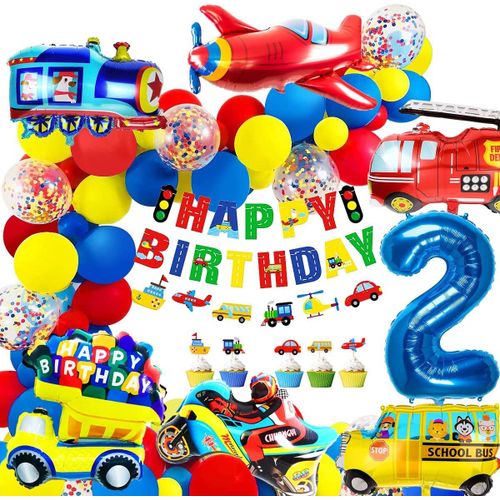 AYUHR-Decoration Anniversaire Garcon 5 ans Ballon 5 ans Anniversaire Voiture 5 ans Ballon Enfant 5 ans Kit Anniversaire Garçon Cars Moto Ballons Garçons Joyeux Anniversaire Bannière Gâteau Décoration