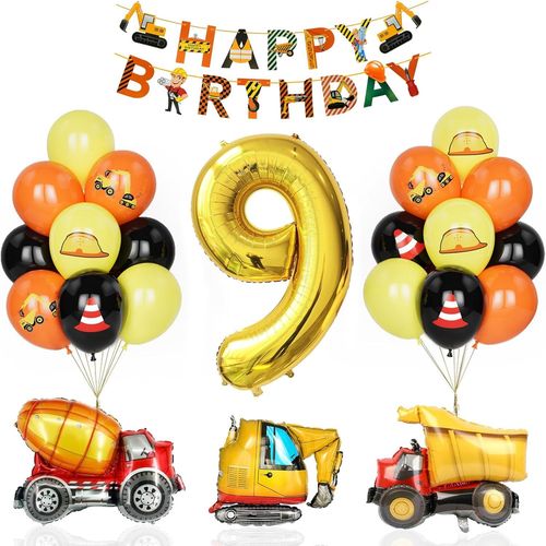AYUHR-Décoration Anniversaire 5 Ans Garçon, Ballons Tracteur Avec Numéro 5, Chantier Construction Travailleur, Joyeux Anniversaire Bannière