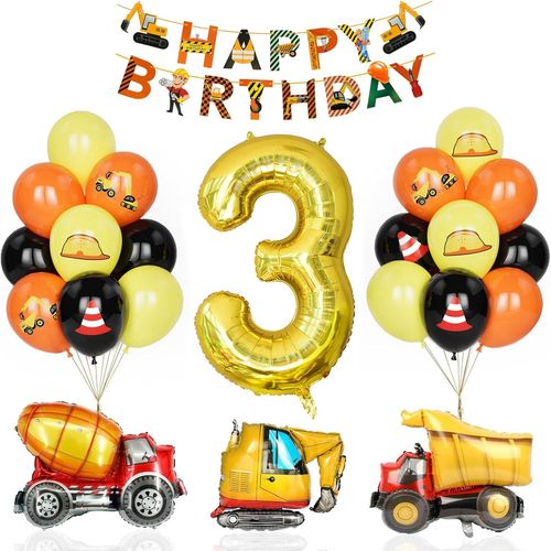 AYUHR-Décoration Anniversaire 4 Ans Garçon, Ballons Tracteur Avec Numéro 4, Chantier Construction Travailleur, Joyeux Anniversaire Bannière