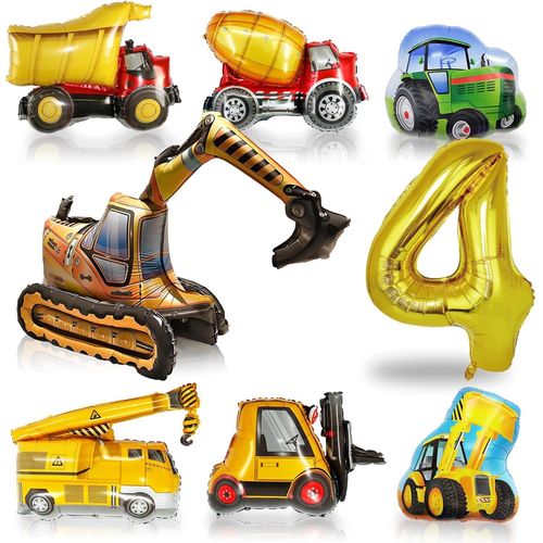 AYUHR-Kit Ballon Anniversaire Chantier Garçon 3 Ans, Decoration Fete Excavatrice Garcon, Ballon Aluminium Excavatrice 4D, Décoration Ballons Enfant Fete (Ballons Anniversaire Chantier 3 Ans)
