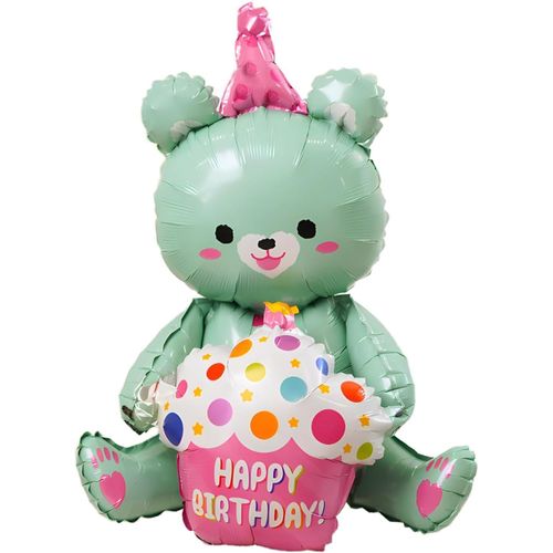 Ayuhr-Ballon Décoratif D'anniversaire Little Bear Jumbo De 70 Cm De Haut - Ballons De Fête D'anniversaire - Ballons De Fête Autoportants En Feuille D'aluminium (Ours Marron Gâteau)