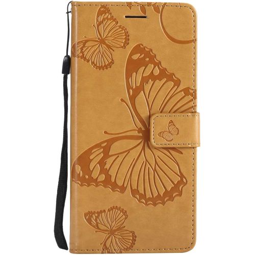 Ayu-Coque Pour Galaxy A6 Plus 2018, Papillon Imprimé Pu En Cuir Coque Magnétique Portefeuille Tpu Étui Housse Pour Samsung Galaxy A6 Plus 2018 - Jaune