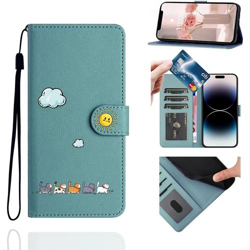 Ayu-Coque Portefeuille Pour Iphone 16 Pro(6,3""),Étui À Rabat Housse En Cuir,Chat Pochette Carte Magnétique De Protection Cover Case Antichoc Pour Iphone 16 Pro,Vert