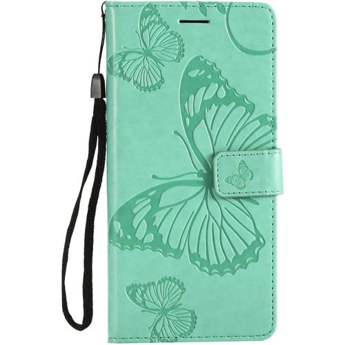 Ayu-Coque Pour Galaxy A6 Plus 2018, Papillon Imprimé Pu En Cuir Coque Magnétique Portefeuille Tpu Étui Housse Pour Samsung Galaxy A6 Plus 2018 - Vert