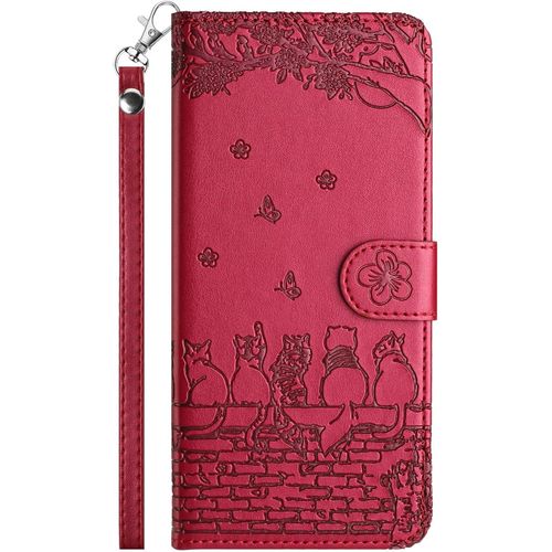 Ayu-Coque Pour Samsung Galaxy A5 2017, Housse De Protection Etui À Pochette De Portefeuille Rabat Premium En Cuir Pu¿Fermeture Magnétique¿¿Boîtier Avec Support¿,Rouge