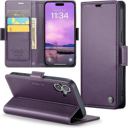 Ayu-Coque Pour Iphone 16 Étui Portefeuille Wallet Cover En Cuir Pu Avec Cartes Magnétique Et Rfid Protection Antivol Folio Housse Iphone 16 Case, Violet