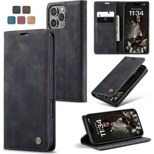Ayu-Coque Pour Iphone 16 Pro Pochette 6.30 Pouces, Etui Protection Housse Premium En Cuir Pu, Etui À Rabat Pochette De Portefeuille Étui Pour Iphone 16 Pro Case, Noir
