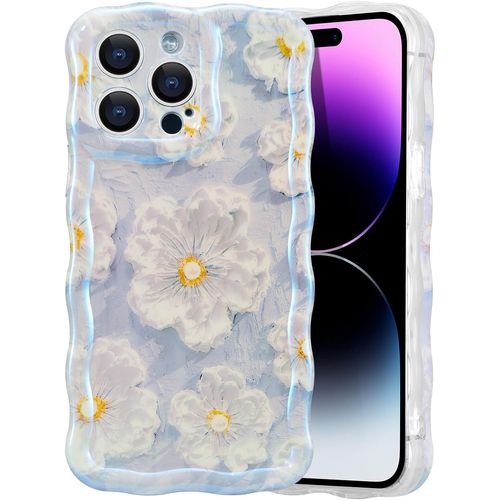 Ayu-Coque De Téléphone Pour Iphone 12 Pro, Coloré Vintage Peinture À L'huile Fleur Cas Brillant Curly Wave Frame Forme Tpu Étui De Téléphone À La Durable Rayures Housse De Protection - Bleu