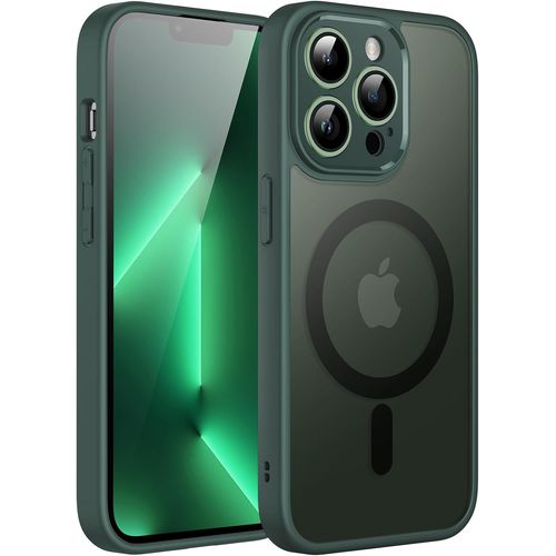 AYU-Coque Magnétique pour iPhone 13 Pro 6,1 Pouces Compatible avec MagSafe, Etui Translucide Mat Arrière Housse Protection Complète de l'Objectif de Caméra Fine Antichoc (Vert Nuit)