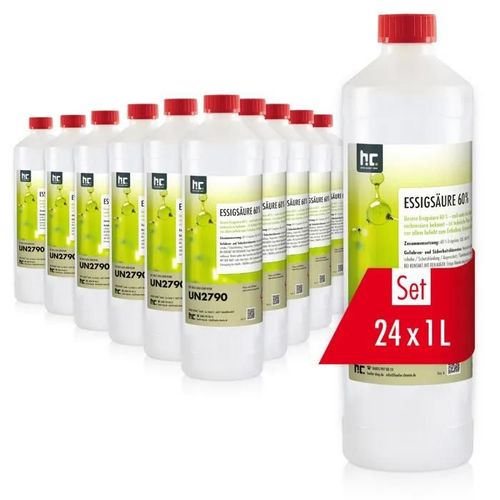 24x 1 L Acide Acétique 60% Höfer Chemie® en bouteille de 1 L