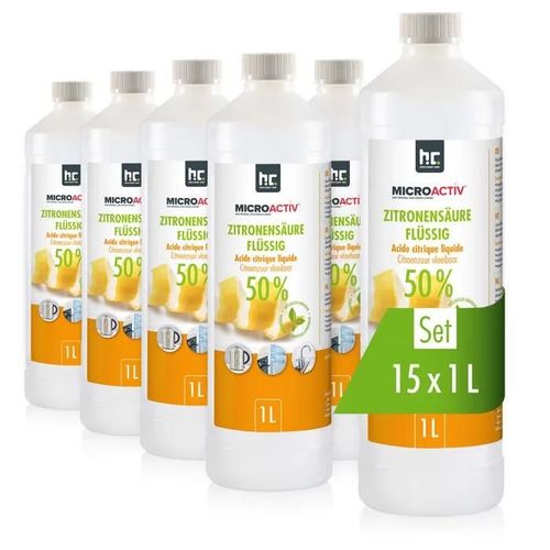 15x 1 L Acide Citrique Liquide 50% MICROACTIV® détartrant en bouteille de 1 L