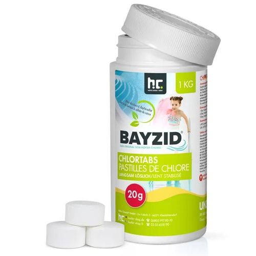 1x 1 kg Pastilles de chlore à dissolution lente de 20g Bayzid® en boîte de 1 KG