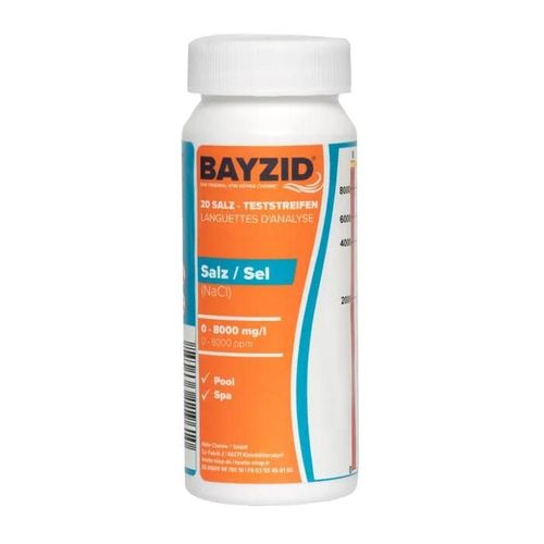 Bandelettes de test pour piscine (20 unités) pour mesurer la teneur en sel (NaCl) de 0 à 8000 mg/l