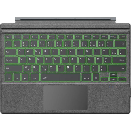 Clavier Azerty Layout, Accessoire Microsoft Surface Pro 7 Plus, Clavier Bluetooth Avec Rétro-Éclairage Sept Couleurs Pour Microsoft Surface Pro 7 Plus/Pro 7/Pro 6/Pro 4/Pro 3/Pro 2017, Gris
