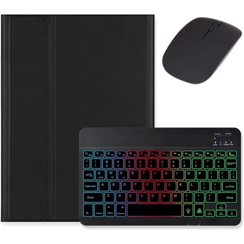 Étui Avec Clavier Rétroéclairé Pour Galaxy Tab S10 Fe / S9 Fe 11"" / Tab S9/S8/S7 11"" Avec Souris Et Clavier Rétroéclairé Coloré Rvb Amovible, Noir + Noir