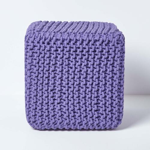 Pouf Reposepieds En Tricot Cube Violet