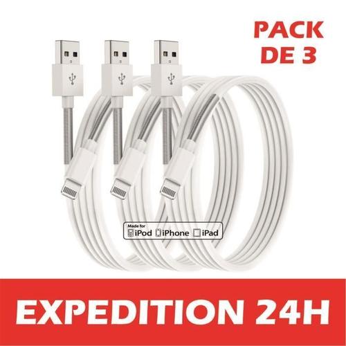 Lot De 3 Câble De Chargeur Iphone, Mfi Certifié Câble, Fil Lightning Charge Rapide Pour Iphone 11 12 Mini 13 Pro Xs Max Xr X 8 7 6s