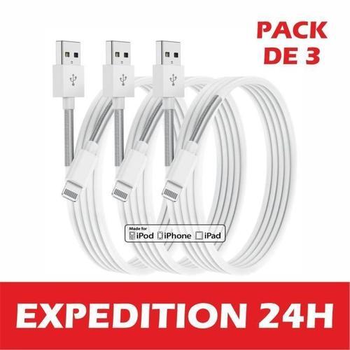 Lot De 3 Câble De Chargeur Iphone, Mfi Certifié, Fil Lightning Charge Rapide Pour Iphone 13 12 11 Pro Xs Max Xr X 8 7 6s Plus / 8 7