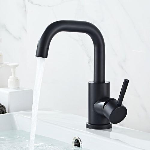 Mitigeur de lavabo noir avec a¿¿rateur amovible, pivotant ¿¿ 360¡ã, mitigeur de salle de bain en laiton, hauteur 201 mm, eau chaude et froide pour lavabos et vasques de salle de bain,