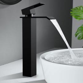 Cascade Robinet de salle de bain Chrome Argent à poignée unique Bassin  Mitigeur Robinet Poignée unique Sus304 Acier inoxydable Durable  Anti-oxydation Design élégant (blac