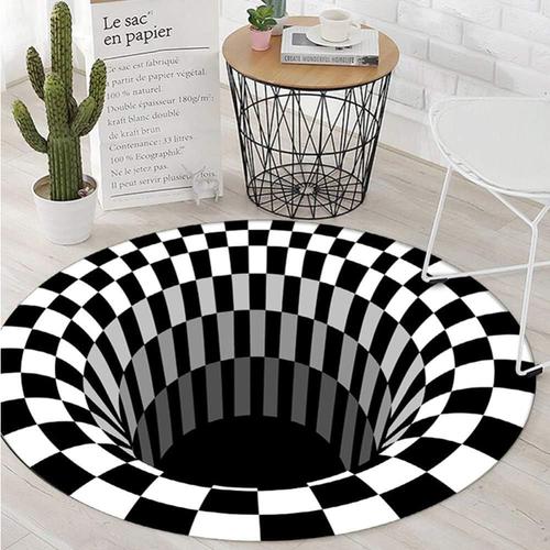 Tapis Rond 3d Illusion D'optique Tapis De Sol Antid¿¿Rapant, Paillasson Non Tiss¿¿ Noir Blanc Pour Chambre ¿¿ Coucher, Salon, D¿¿Coration De La Maison, Coussins De Tapis A (40 Cm),