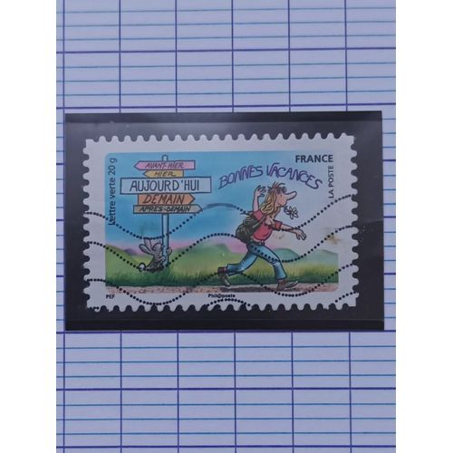 L248 -- Timbre Oblitéré France Autoadhesif N ° 1140 -- Année 2015 -- " Bonnes Vacances, Femme Avec Un Sac À Dos ".
