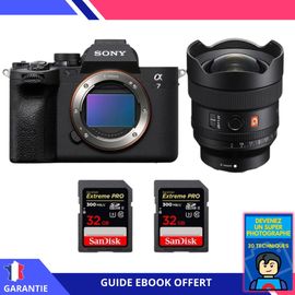 Sony A7 IV + FE 14mm f/1.8 GM + 2 SanDisk 32GB Extreme PRO UHS-II SDXC 300 MB/s + Ebook 'Devenez Un Super Photographe' - Hybride Sony