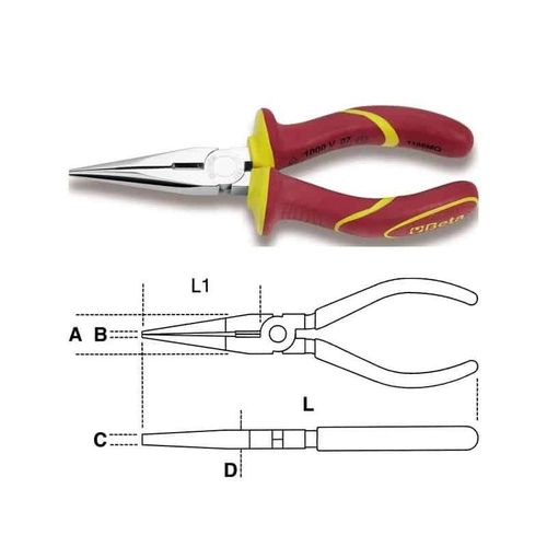 BETA Pinces isolées à becs demi-ronds longs striés - 1166MQ - 160 mm