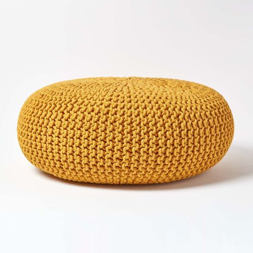 Pouf En Tricot Rond Très Grand Coloris Moutarde