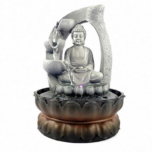 Fontaine d'intérieur avec Bouddha, mur d'eau Bouddha, fontaine LED Lotus, fontaine cascade de table Bouddha pour décoration de maison, bureau, chambre à coucher