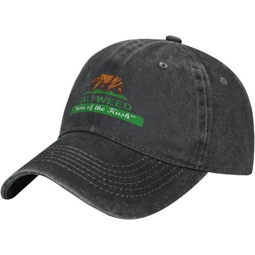 Cali-Weed-California-Republic-Flag-Baseball-Cap, Chapeaux De Camionneur En Coton Lavé Chapeau De Papa Vintage Pour Hommes Femmes Noir