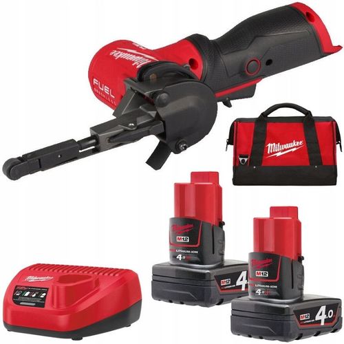 MILWAUKEE Ponceuse à bande 10mm 2x4Ah M12 FBFL10-402B - 4933480959