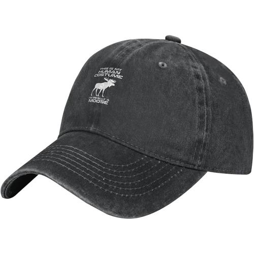 -I'm-Really-A-Moose-Baseball-Cap, Chapeaux De Camionneur En Coton Lavé Chapeau De Papa Vintage Pour Hommes Femmes Noir