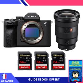 Sony A7 IV + FE 16-35mm f/2.8 GM + 3 SanDisk 64GB Extreme PRO UHS-II SDXC 300 MB/s + Ebook 'Devenez Un Super Photographe' - Hybride Sony