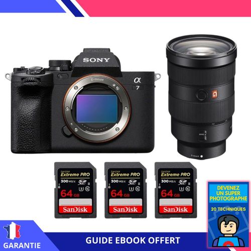 Sony A7 IV + FE 24-70mm f/2.8 GM + 3 SanDisk 64GB Extreme PRO UHS-II SDXC 300 MB/s + Ebook 'Devenez Un Super Photographe' - Hybride Sony