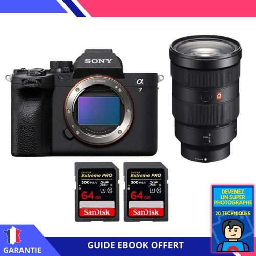 Sony A7 IV + FE 24-70mm f/2.8 GM + 2 SanDisk 64GB Extreme PRO UHS-II SDXC 300 MB/s + Ebook 'Devenez Un Super Photographe' - Hybride Sony