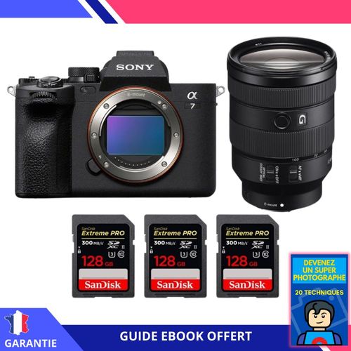 Sony A7 IV + FE 24-105mm f/4 G OSS + 3 SanDisk 128GB Extreme PRO UHS-II SDXC 300 MB/s + Ebook 'Devenez Un Super Photographe' - Hybride Sony