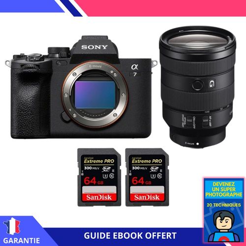 Sony A7 IV + FE 24-105mm f/4 G OSS + 2 SanDisk 64GB Extreme PRO UHS-II SDXC 300 MB/s + Ebook 'Devenez Un Super Photographe' - Hybride Sony