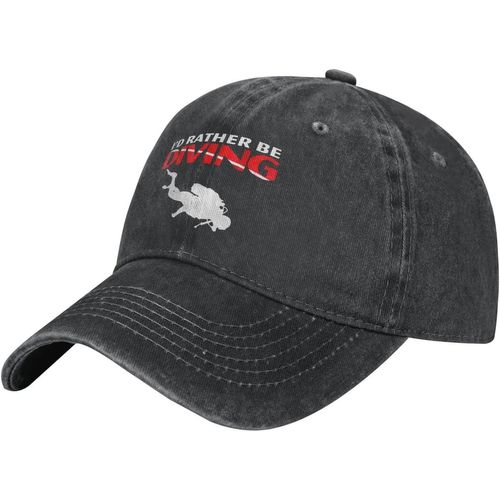 Id-Rather-Be-Diving-Baseball-Cap, Chapeaux De Camionneur En Coton Lavé Chapeau De Papa Vintage Pour Hommes Femmes Noir