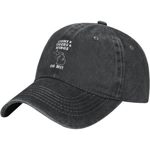Lions-Tigers-And-Wings-Oh-Mi-Baseball-Cap, Chapeaux De Camionneur En Coton Lavé Chapeau De Papa Vintage Pour Hommes Femmes Noir
