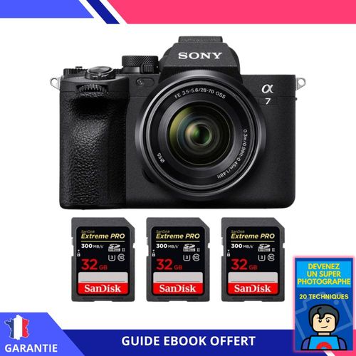 Sony A7 IV + FE 28-70mm F3.5-5.6 OSS + 3 SanDisk 32GB Extreme PRO UHS-II SDXC 300 MB/s + Ebook 'Devenez Un Super Photographe' - Hybride Sony