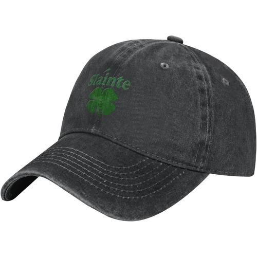 Slainte-Shamrock-Baseball-Cap, Chapeaux De Camionneur En Coton Lavé Chapeau De Papa Vintage Pour Hommes Femmes Noir