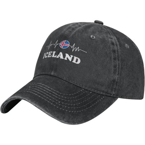 Casquette De Baseball En Coton Délavé Avec Motif De Football, Battement De C¿Ur, I-Love, Islande, Chapeau De Papa Vintage Pour Homme Et Femme, Noir